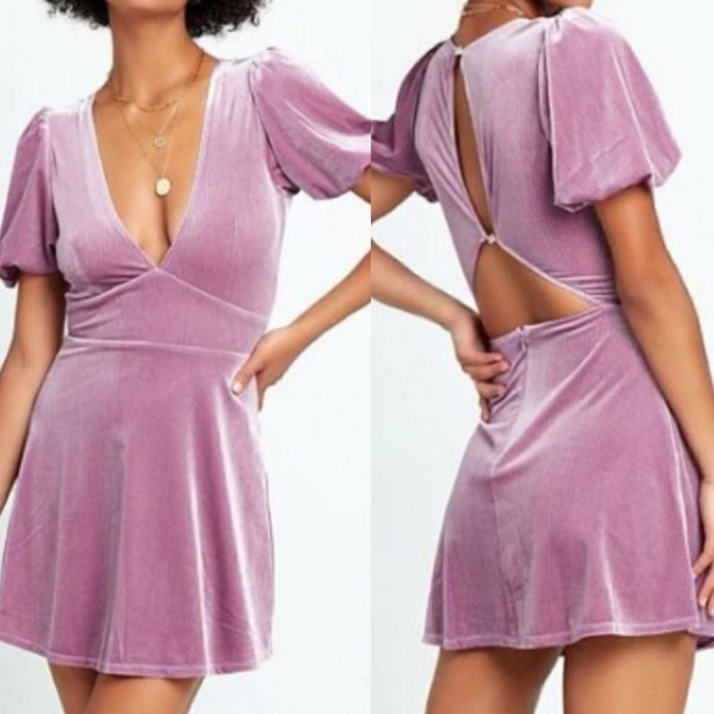 L* Space Ruby Velvet Ribbed Puff Sleeve Open Back Mini Dress SIZE SMALL